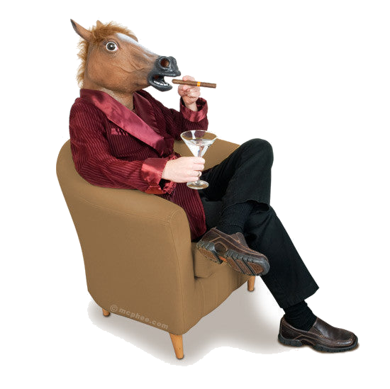 The CEO of Hypermedia, wearing a horse mask